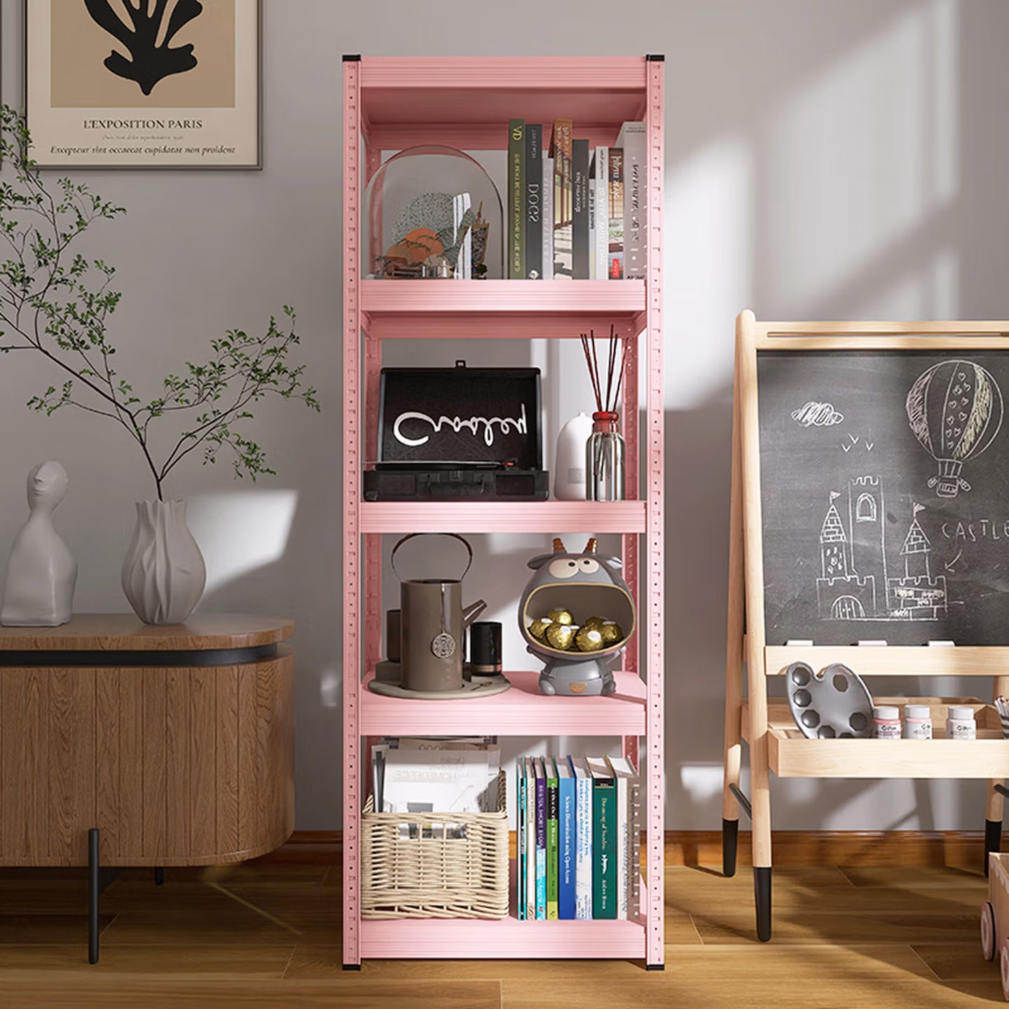 Five-Tier Metal Storage Cabinet – DIY Adjustable Iron Shelving – Mint Blue & Sage Green – Multi-Room Organizer for Kitchen Bedroom Living Room