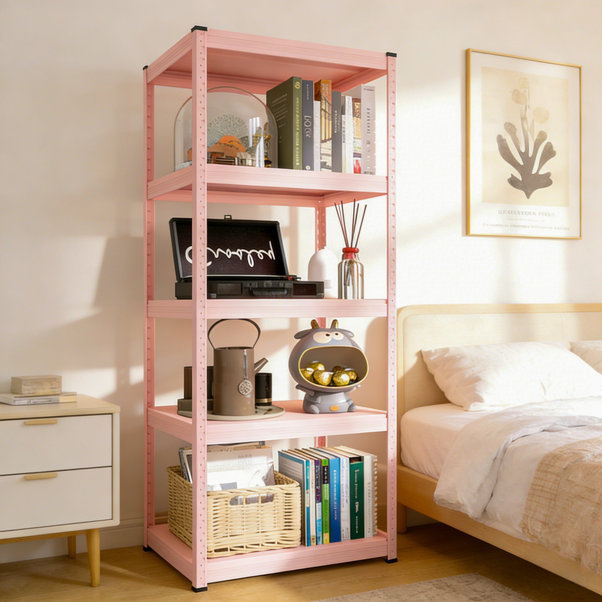 Five-Tier Metal Storage Cabinet – DIY Adjustable Iron Shelving – Mint Blue & Sage Green – Multi-Room Organizer for Kitchen Bedroom Living Room