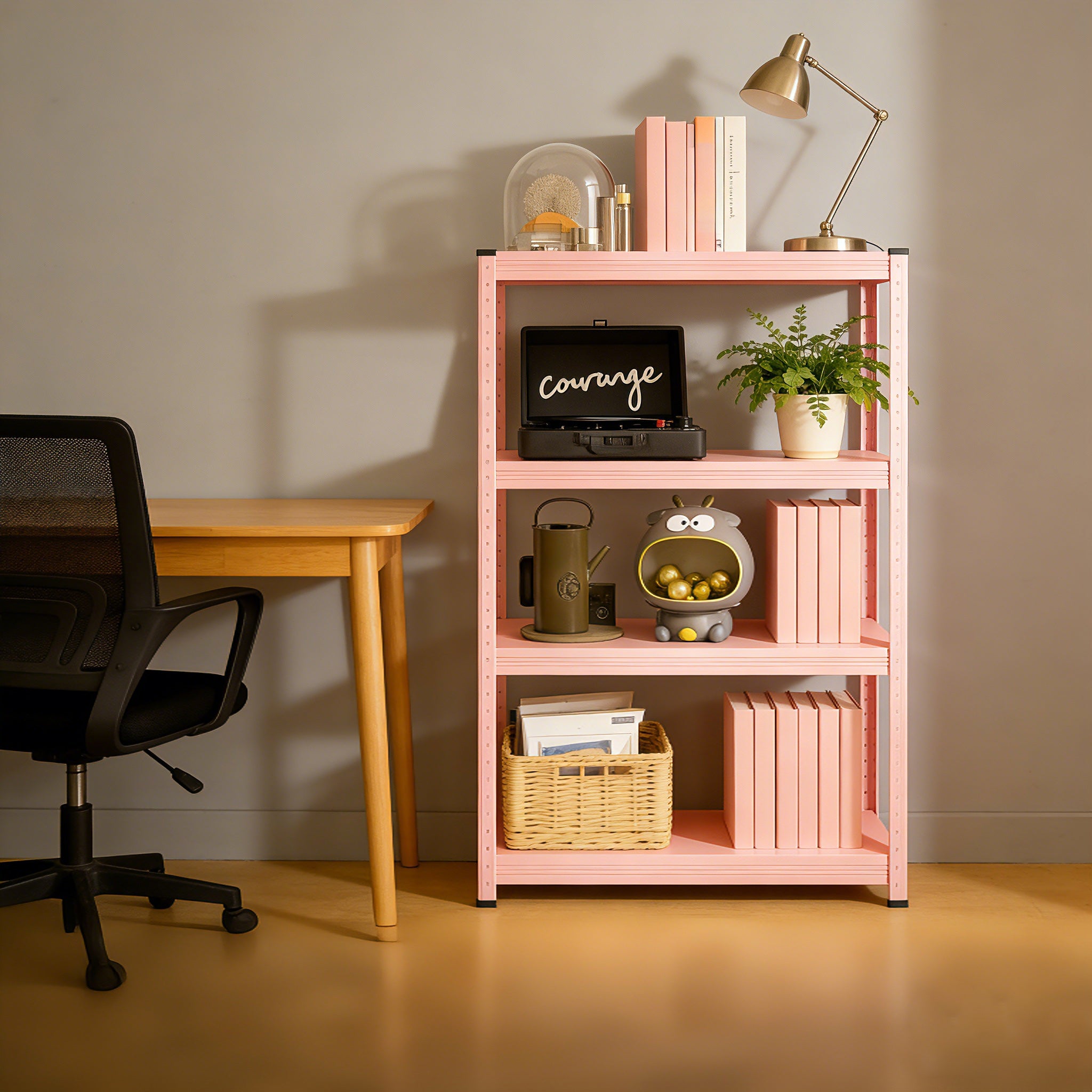 Four-Tier Metal Storage Cabinet – DIY Steel Organizer – Fresh-Color Home Storage Shelf – Bedroom & Living Room Standing Rack