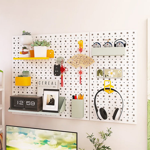 Metal Pegboard Wall Organizer – Punch-Free Mounted Storage Board – Entryway Display Rack – White – Two Sizes – Home Wall Decoration